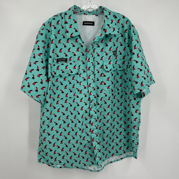 Mad Chuck Mens Button Up Shirt Size XXL Fishing Performance Outdoors Vented Teal - Picture 1 of 8
